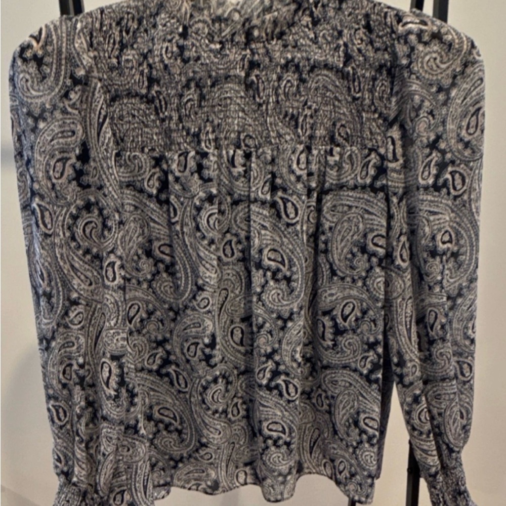cinq a sept Black and White Paisley Smocked Blouse